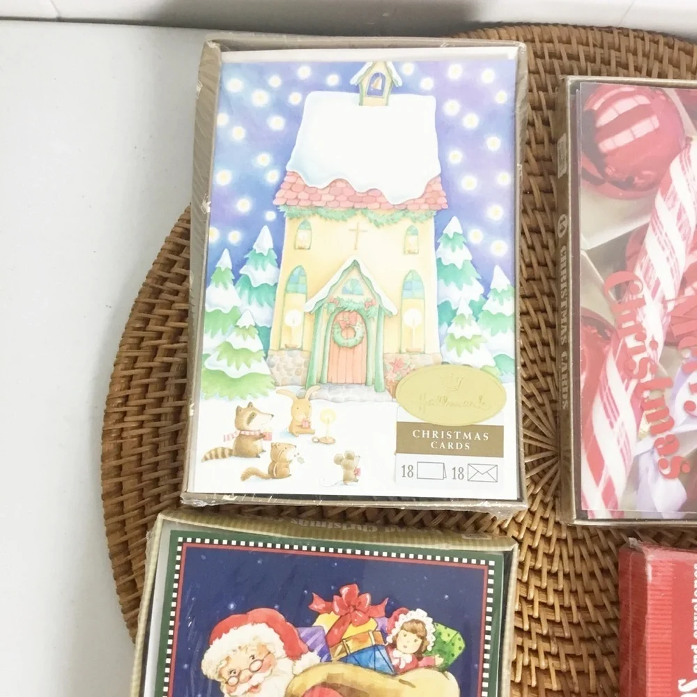 Vintage Lot Of Christmas Cards & Hallmark Of 5 New Boxes Christmas House